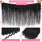 Extensions Deep Wave en cheveux humains bouclés 12A, 100 % naturels, effet mouillé et ondulé, style brésilien, 3 mèches pour femmes noires.