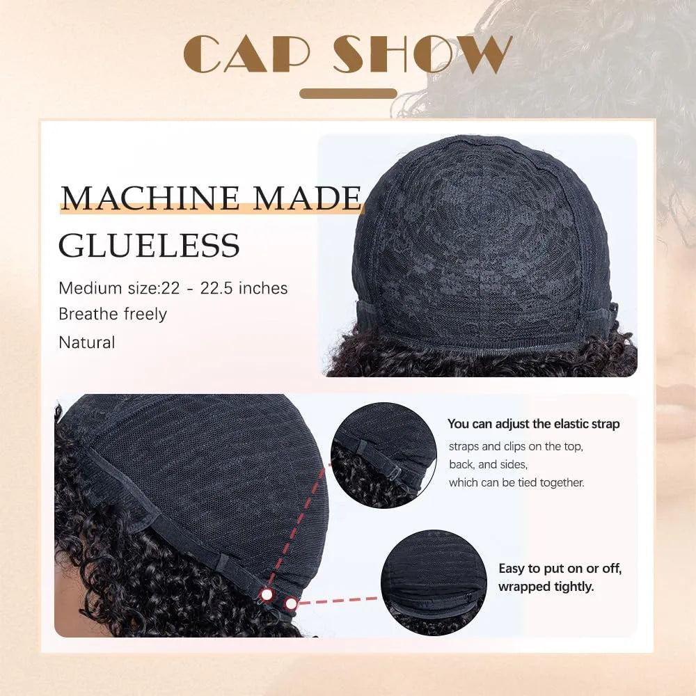 human wigs 200% density short kinky curly wave wig with bangs for black women 100% brazilian virgin human hair wigs machine made glueless wig natral black